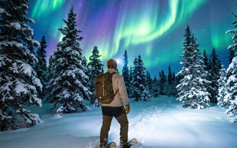 Aurora hunting on snowshoes