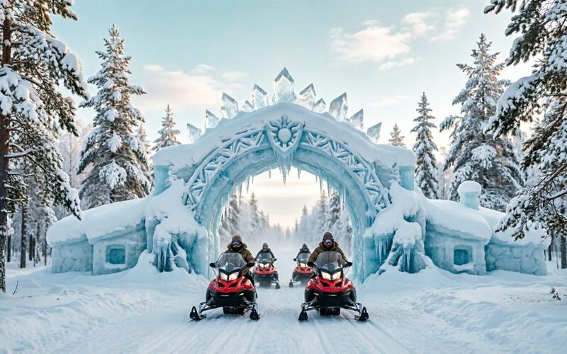 雪地摩托前往雪村